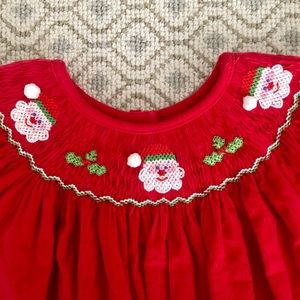 Petit Bebe Red Cord Smocked Christmas/Santa Dress